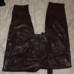 Blank NYC Women's Belted Brown Faux Leather Pants
